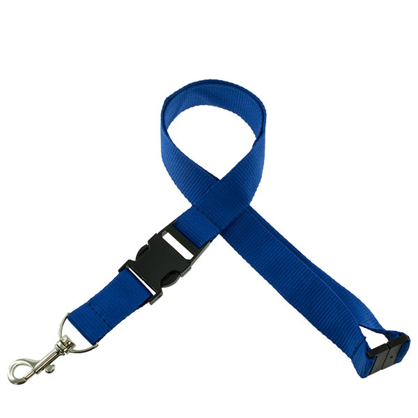 Onbedrukt Breed Keycord met buckle en safety clip - blauw
