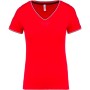 Dames-t-shirt piqué V-hals Red / Navy / White XL