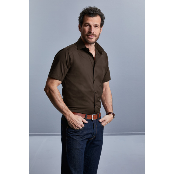 Men's Short Sleeve Easy Care Fitted Shirt Chocolate S