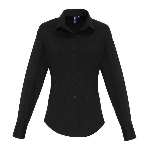 Ladies Long Sleeve Stretch Fit Poplin Shirt, Black, 3XL, Premier