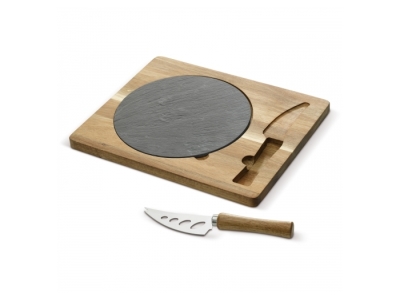 Leisteen serveerplateau met houten plank en mes