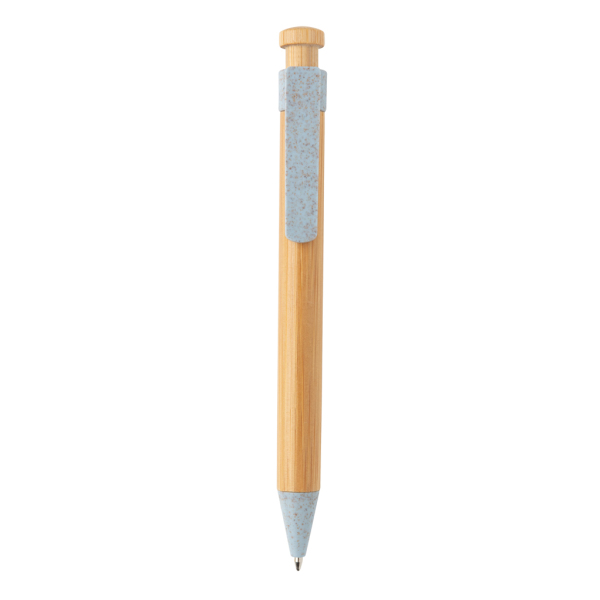 Bamboe pen met tarwestro clip, blauw