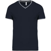 Heren-t-shirt piqué V-hals Navy / Light Grey / White XXL