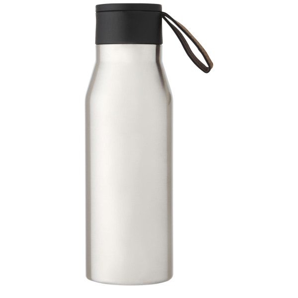Ljungan 500 ml copper vacuum insulated stainless steel bottle with PU leather strap and lid - Silver