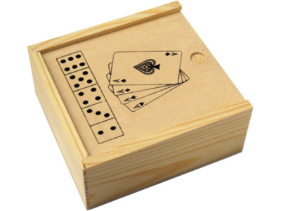 Houten doos met spellenset Houten doos met spellenset