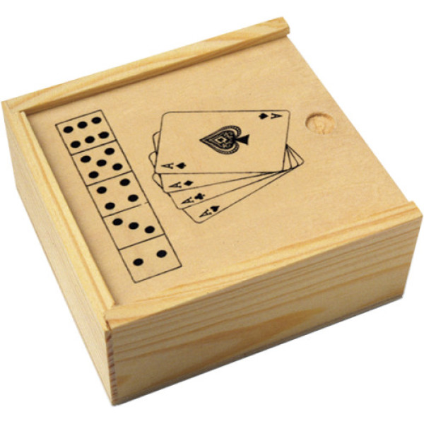 Wooden box with game set
