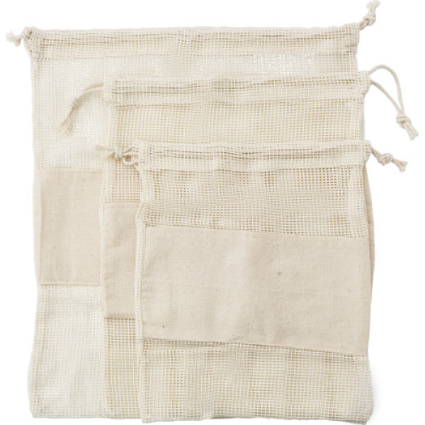 Set aus drei wiederverwendbaren Taschen aus Baumwollgewebe Adele Khaki