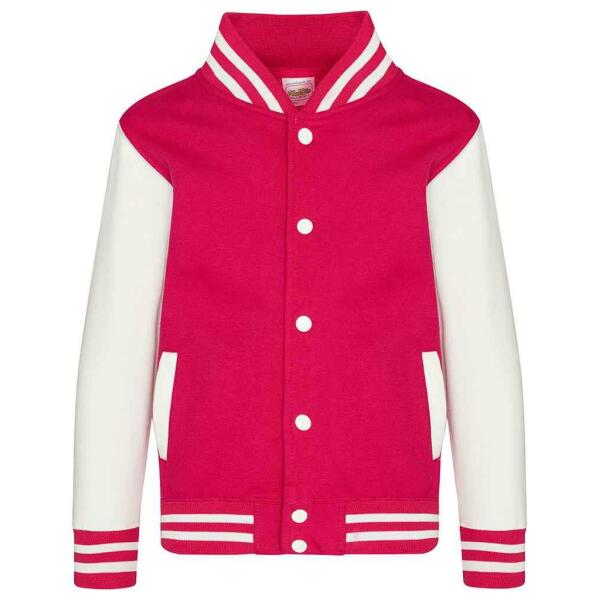 AWDis Kids Varsity Jacket, Hot Pink/White, 12-13, Just Hoods
