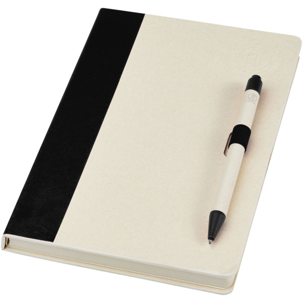Dairy Dream A5 size reference recycled milk cartons notebook and ballpoint pen set - Solid black