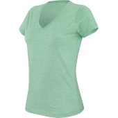 Dames-t-shirt V-hals korte mouwen polykatoen Green Heather S