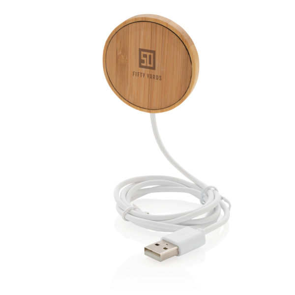 10W bamboo magnetic wireless charger, brown