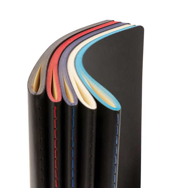Softcover PU notitieboek met gekleurde accent rand, zwart