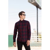 Men's Brushed back Check Casual Shirt with Button-down Collar Navy Check XL