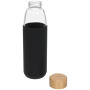 Kai 540 ml glazen drinkfles met houten deksel - Zwart