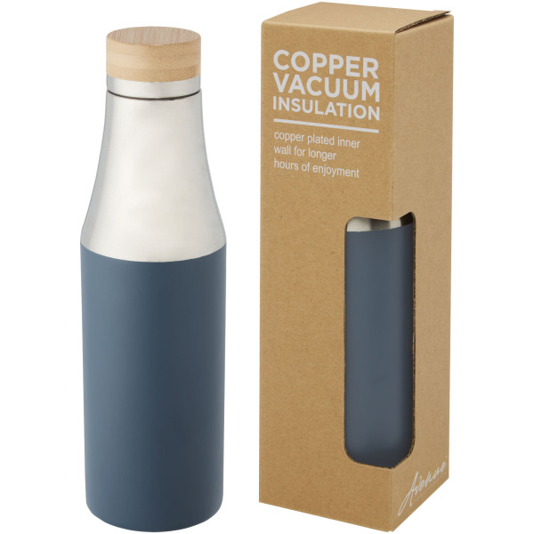 Hulan 540 ml copper vacuum insulated stainless steel bottle with bamboo lid - Ice blue