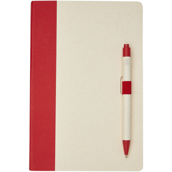 Dairy Dream A5 size reference recycled milk cartons notebook and ballpoint pen set - Red