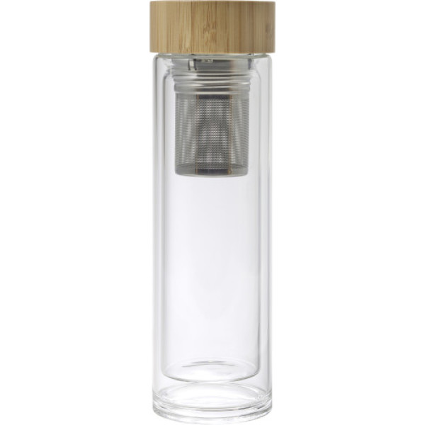Bamboo and glass double walled bottle