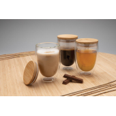 Dubbelwandig borosilicaatglas met bamboe deksel 250ml set, transparant