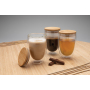 Double wall borosilicate glass with bamboo lid 250ml 2pc set, transparent