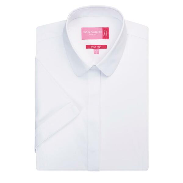 Ladies Soave Short Sleeve Poplin Shirt, White, 10, Brook Taverner