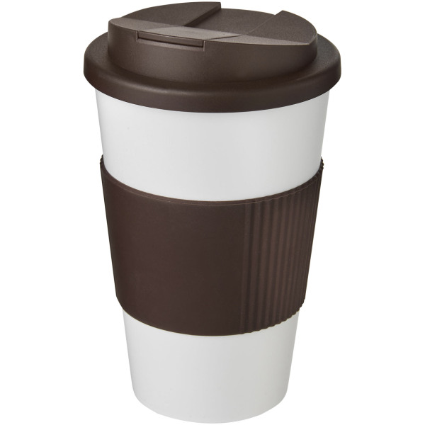 Americano® 350 ml tumbler with grip & spill-proof lid - White/Brown