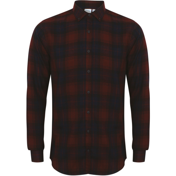 Men's Brushed back Check Casual Shirt with Button-down Collar Burgundy Check S