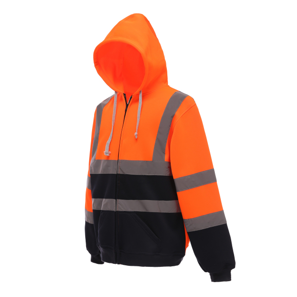 Full Zip Hooded Sweatshirt Orange / Navy L