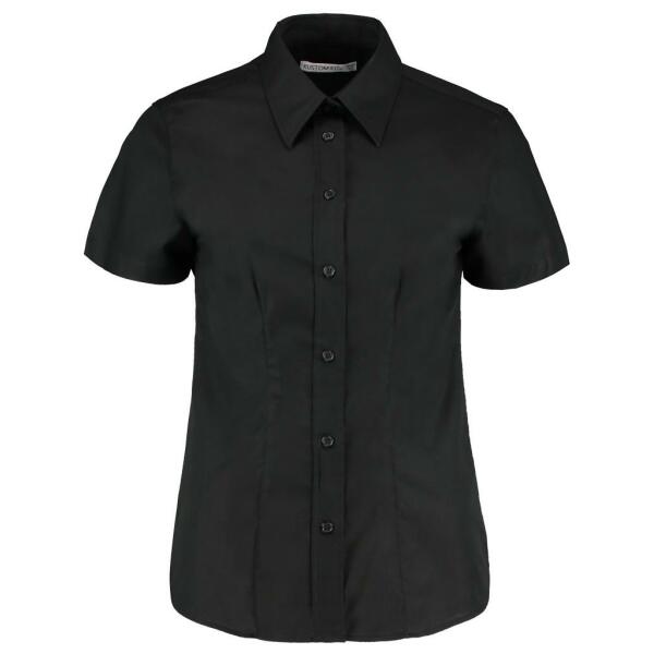 Ladies Short Sleeve Tailored Workwear Oxford Shirt, Black, 28, Kustom Kit
