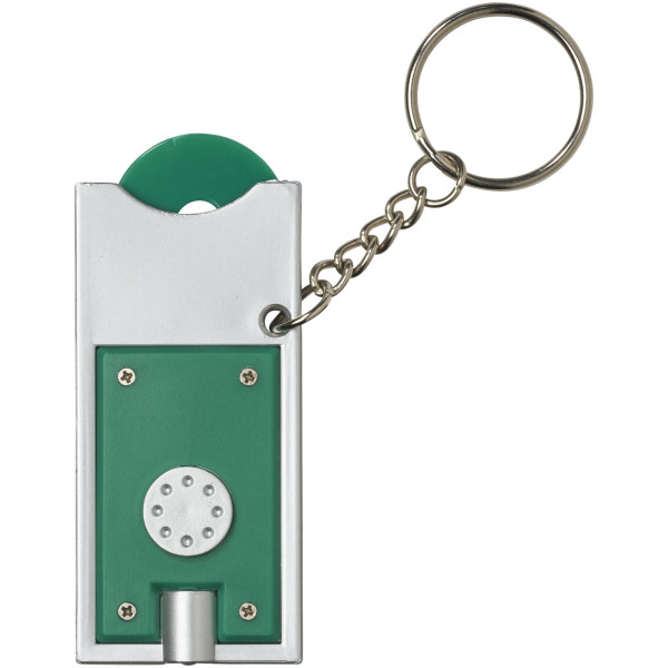 Allegro LED keychain light with coin holder - Green/Silver