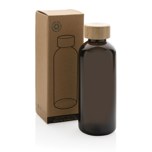 GRS recycled PET fles met bamboe dop, zwart