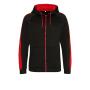 AWDis Contrast Sports Polyester Zoodie, Jet Black/Fire Red, XXL, Just Hoods