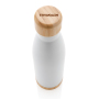 Vacuüm roestvrijstalen fles met bamboe deksel en bodem, wit