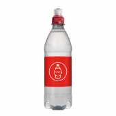 bronwater in 100% gereycleerd plastic (RPET) flesje 5000ml met rode PMS485 sportdop