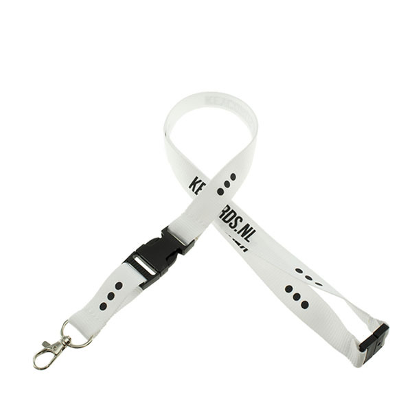 Keycord met buckle en safety clip - wit