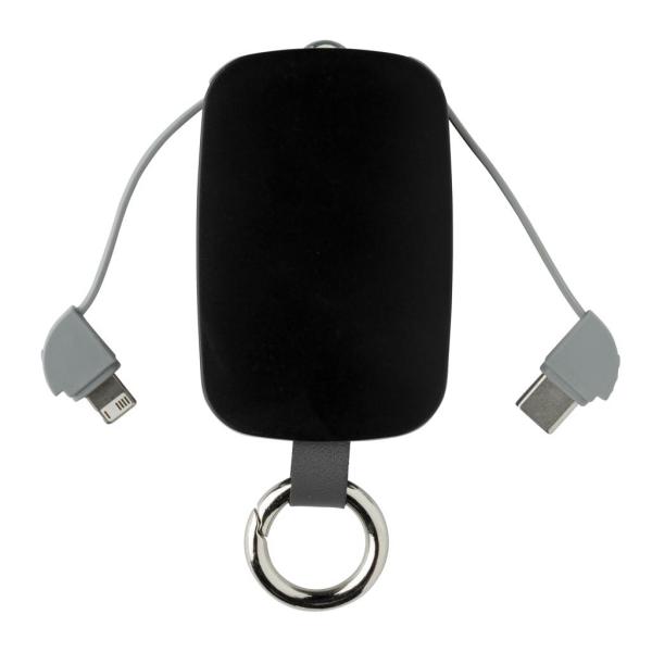 1.200 mAh Keychain Powerbank with integrated cables, black