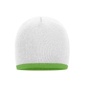 MB7584 Beanie with Contrasting Border wit/limegroen one size