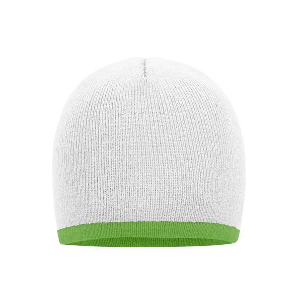 MB7584 Beanie with Contrasting Border - white/lime-green - one size