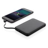 5.000 mAh zakformaat powerbank met geïntegreerde kabels, zwart