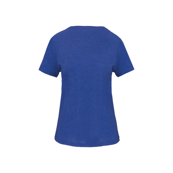 Bio dames-t-shirt kraag met onafgewerkte rand korte mouwen Ocean Blue Heather XS