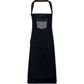 Division - Waxed look denim bib apron with faux leather Black Denim One Size