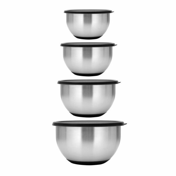 8pc covered mixing bowl set with anti-slip