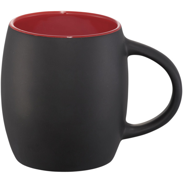 Hearth 400 ml ceramic mug with wooden coaster - Solid black/Red