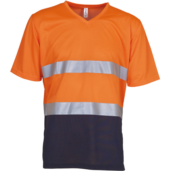 Hi-Vis Top Cool T-shirt V-Ausschnitt Hi Vis Orange / Navy 3XL