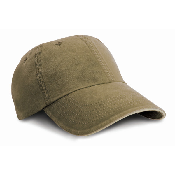 Washed Fine Line Cotton Cap with Sandwich Peak Olive / Stone One Size