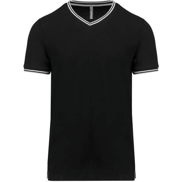 Heren-t-shirt piqué V-hals Black / Light Grey / White S