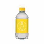 bronwater in 100% gereycleerd plastic (RPET) flesje 330ml met draaidop geel PMS115