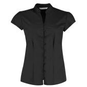 Ladies Cap Sleeve V Neck Tailored Continental Blouse, Black, 10, Kustom Kit