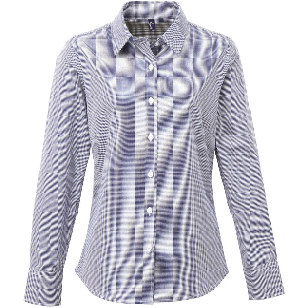 Ladies' long sleeve microcheck gingham shirt Navy XXL