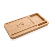 Bamboo desk organiser 5W wireless charger, brown