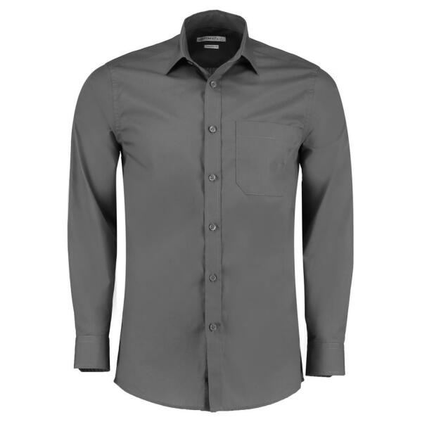 Long Sleeve Tailored Poplin Shirt, Graphite Grey, 14.5, Kustom Kit